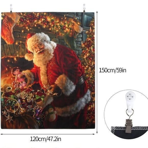 NEW Christmas Backdrop Tapestry with banner and lights - Picture 2 of 3